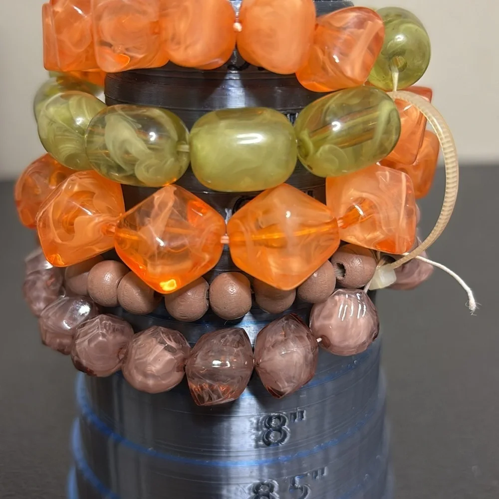 Colorful Beaded Stretch Bracelet with Orange and Green Accents
